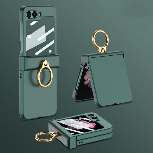 For Samsung Galaxy Z Flip6 / Flip7 FE GKK Integrated Ultra-thin Hinge Full Coverage Phone Case with Ring(Dark Night Green)
