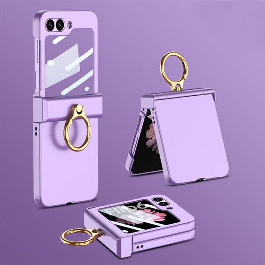 For Samsung Galaxy Z Flip6 / Flip7 FE GKK Integrated Ultra-thin Hinge Full Coverage Phone Case with Ring(Dream Mirror Purple)