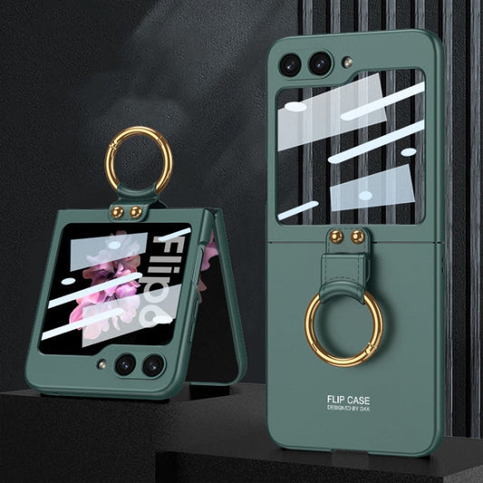 For Samsung Galaxy Z Flip6 / Flip7 FE GKK Integrated Ultra-thin PC Full Coverage Phone Case with Ring Holder(Dark Night Green)