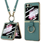 For Samsung Galaxy Z Flip6 / Flip7 FE GKK Integrated Electroplating Leather Phone Case with Ring/Strap(Green)