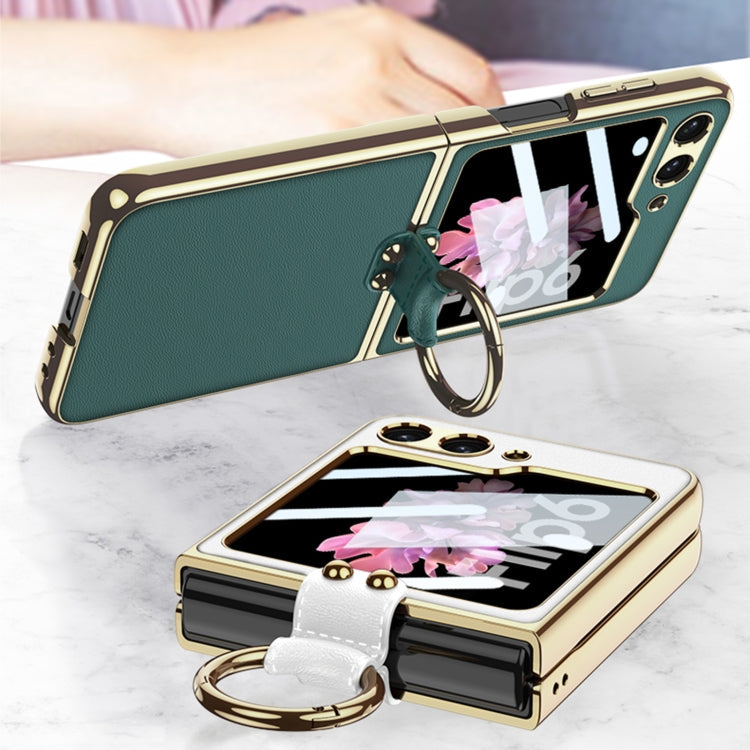 For Samsung Galaxy Z Flip6 / Flip7 FE GKK Integrated Electroplating Leather Phone Case with Ring/Strap(Green)