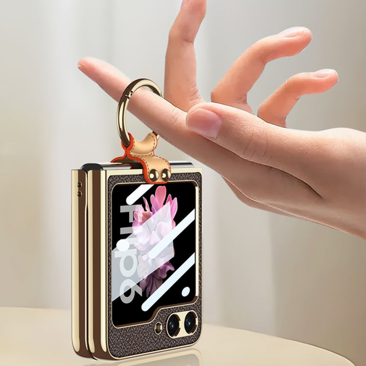 For Samsung Galaxy Z Flip6 / Flip7 FE GKK Integrated Electroplating Leather Phone Case with Ring/Strap(Green)