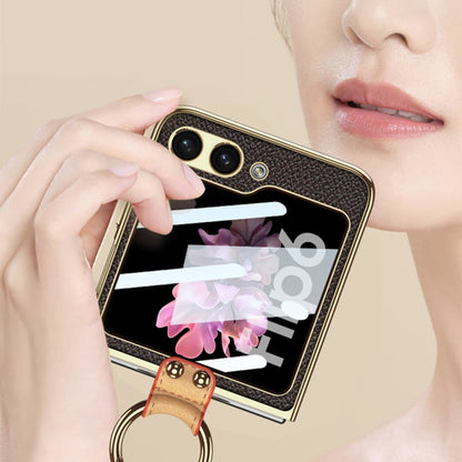 For Samsung Galaxy Z Flip6 / Flip7 FE GKK Integrated Electroplating Leather Phone Case with Ring/Strap(Green)