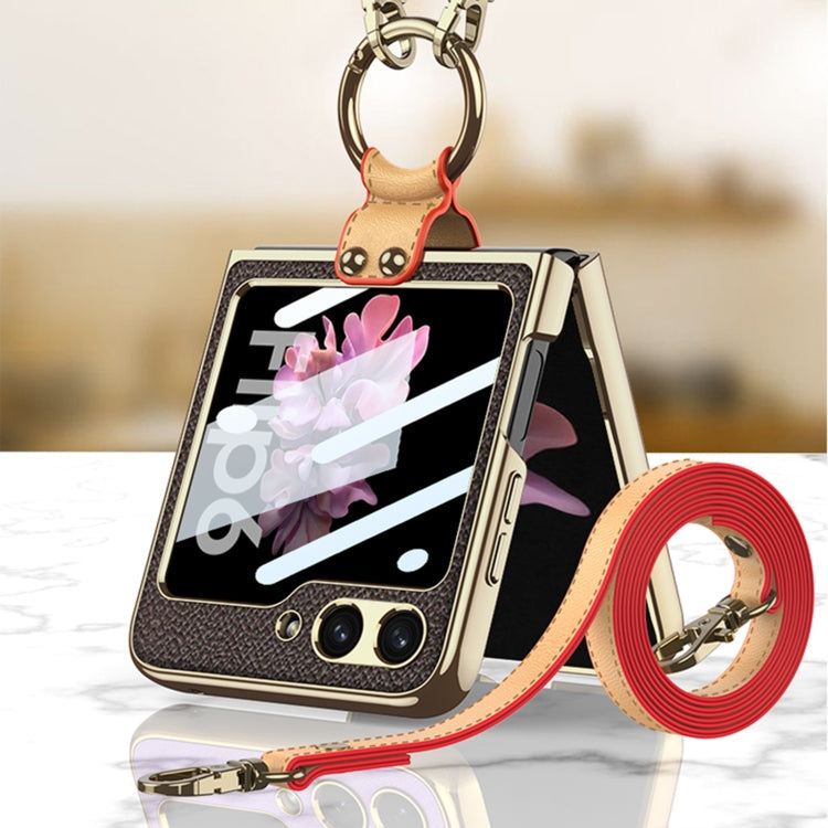 For Samsung Galaxy Z Flip6 / Flip7 FE GKK Integrated Electroplating Leather Phone Case with Ring/Strap(Green)