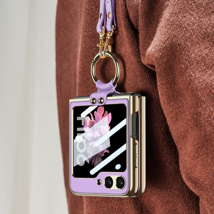 For Samsung Galaxy Z Flip6 / Flip7 FE GKK Integrated Electroplating Leather Phone Case with Ring/Strap(Purple)