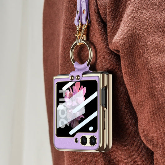 For Samsung Galaxy Z Flip6 / Flip7 FE GKK Integrated Electroplating Leather Phone Case with Ring/Strap(Purple)