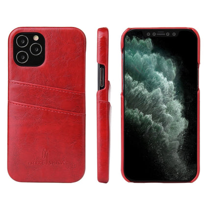 Pour iPhone 12 mini, étui en cuir PU avec texture huile-cire rétro Fierre Shann avec emplacements pour cartes (rouge)