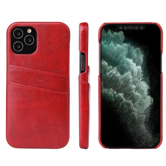 Pour iPhone 12 mini, étui en cuir PU avec texture huile-cire rétro Fierre Shann avec emplacements pour cartes (rouge)