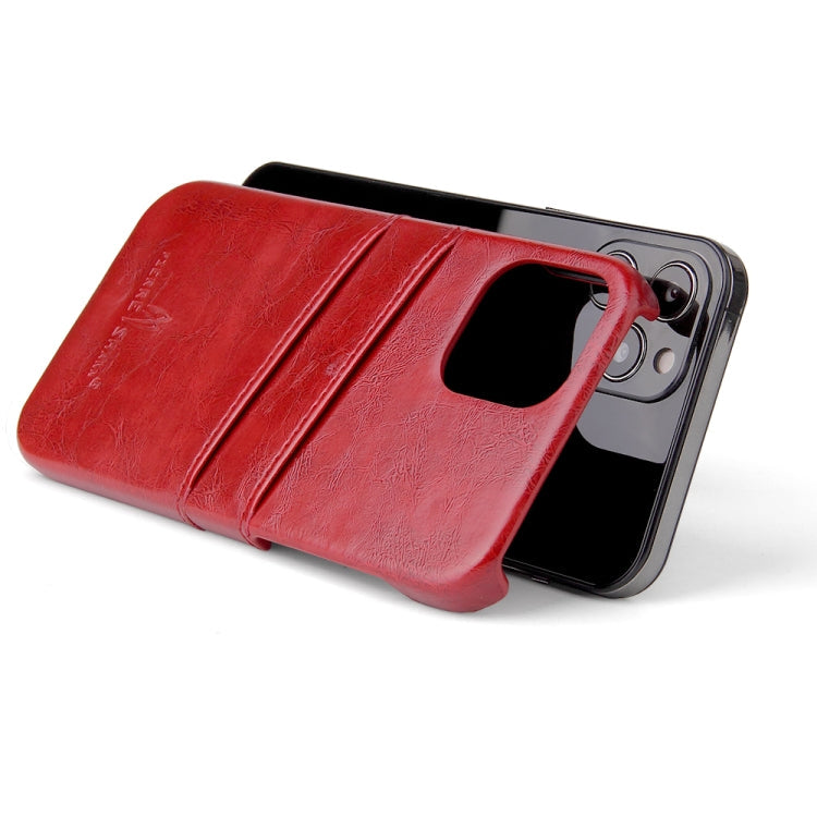 Pour iPhone 12 mini, étui en cuir PU avec texture huile-cire rétro Fierre Shann avec emplacements pour cartes (rouge)
