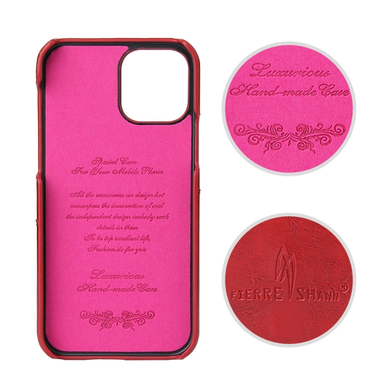 Pour iPhone 12 mini, étui en cuir PU avec texture huile-cire rétro Fierre Shann avec emplacements pour cartes (rouge)