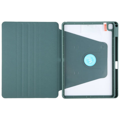 For iPad 10.2 2021 / 2020 / 2019 / Air 3 GEBEI Acrylic TPU 3-folding Rotating Smart Tablet Leather Case withh Pen Slot(Dark Green)