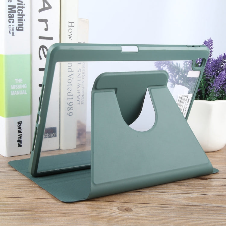For iPad 10.2 2021 / 2020 / 2019 / Air 3 GEBEI Acrylic TPU 3-folding Rotating Smart Tablet Leather Case withh Pen Slot(Dark Green)