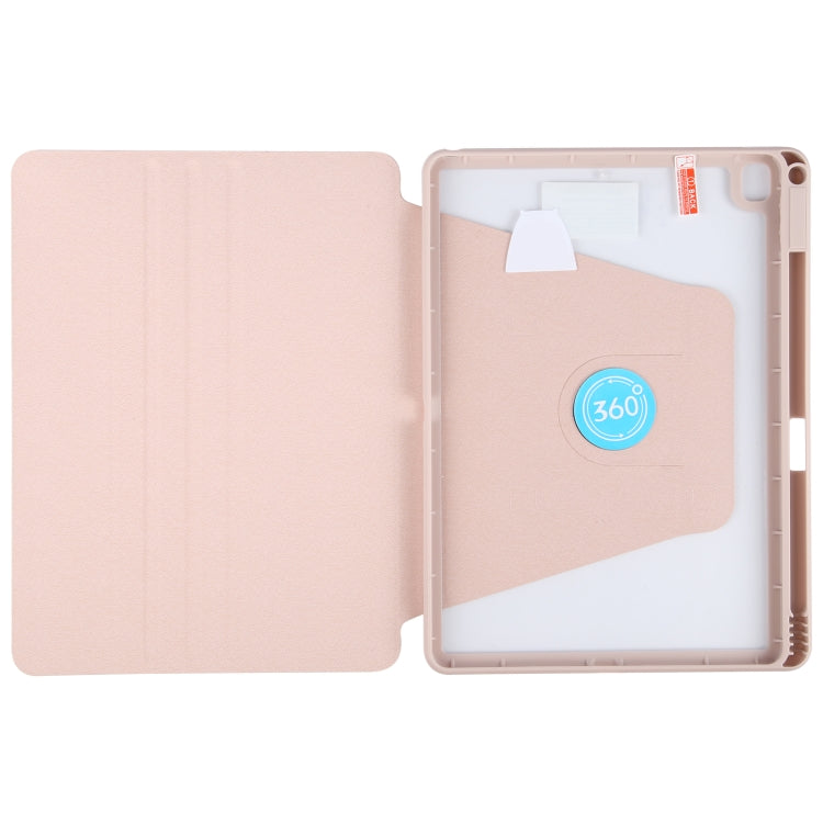 For iPad 10.2 2021 / 2020 / 2019 / Air 3 GEBEI Acrylic TPU 3-folding Rotating Smart Tablet Leather Case withh Pen Slot(Pink)