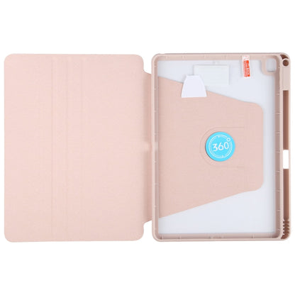 For iPad 10.2 2021 / 2020 / 2019 / Air 3 GEBEI Acrylic TPU 3-folding Rotating Smart Tablet Leather Case withh Pen Slot(Pink)