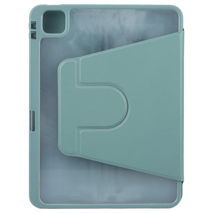 For iPad 2025 / 2022 GEBEI Acrylic TPU 3-folding Rotating Smart Tablet Leather Case withh Pen Slot(Dark Green)