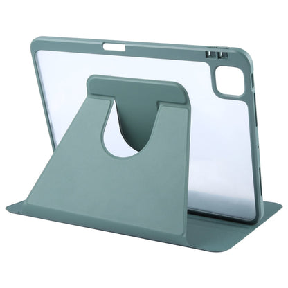 For iPad 2025 / 2022 GEBEI Acrylic TPU 3-folding Rotating Smart Tablet Leather Case withh Pen Slot(Dark Green)