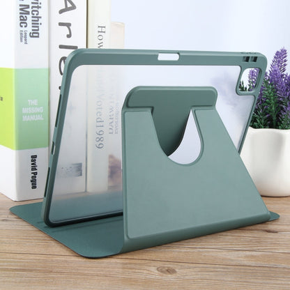 For iPad Pro 11 2022 / 2021 / 2020 GEBEI Acrylic TPU 3-folding Rotating Smart Tablet Leather Case withh Pen Slot(Dark Green)
