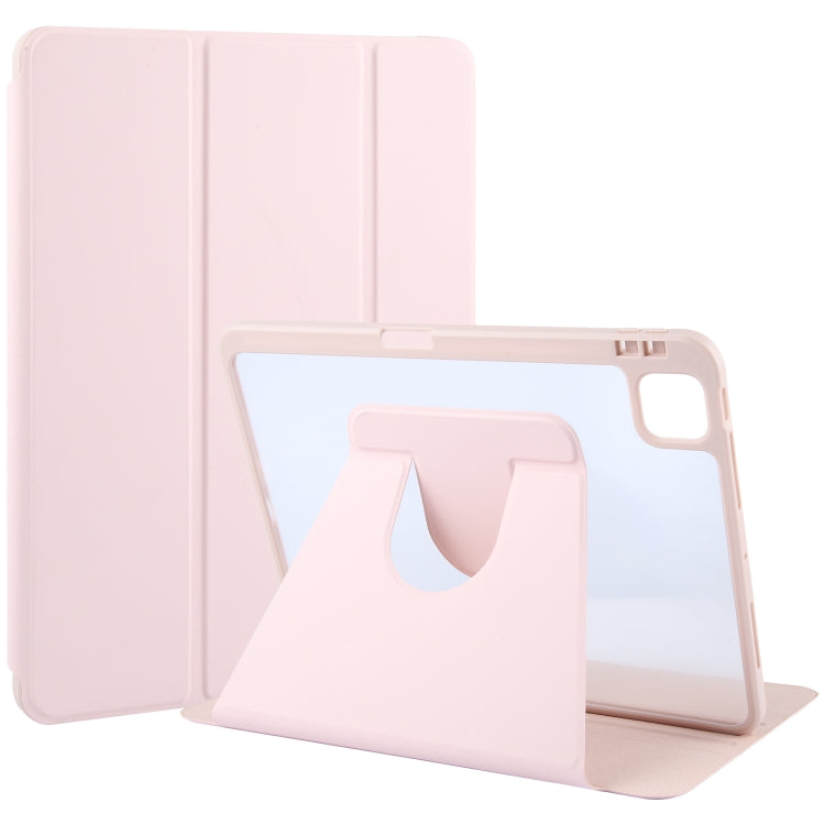 For iPad Pro 11 2022 / 2021 / 2020 GEBEI Acrylic TPU 3-folding Rotating Smart Tablet Leather Case withh Pen Slot(Pink)