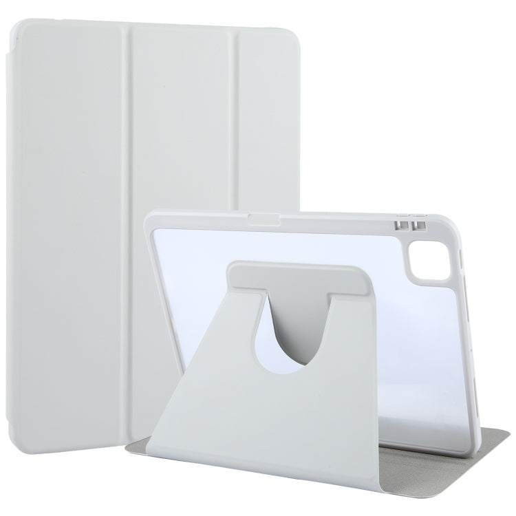 For iPad Air 13 2026 / 2025 / 2024 GEBEI Acrylic TPU 3-folding Rotating Smart Tablet Leather Case withh Pen Slot(Grey)