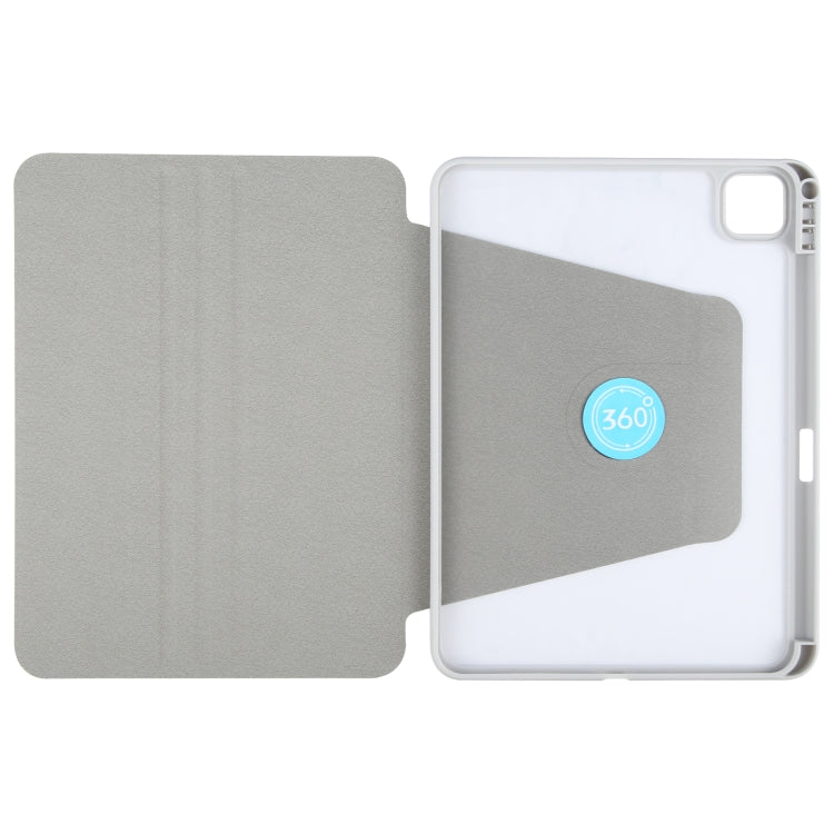 For iPad Air 13 2026 / 2025 / 2024 GEBEI Acrylic TPU 3-folding Rotating Smart Tablet Leather Case withh Pen Slot(Grey)