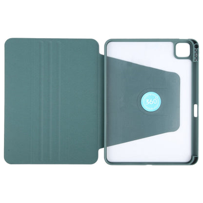For iPad Pro 12.9 2022 / 2021 / 2020 GEBEI Acrylic TPU 3-folding Rotating Smart Tablet Leather Case withh Pen Slot(Dark Green)