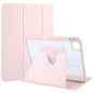 For iPad Pro 12.9 2022 / 2021 / 2020 GEBEI Acrylic TPU 3-folding Rotating Smart Tablet Leather Case withh Pen Slot(Pink)