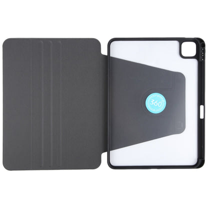 For iPad Pro 12.9 2022 / 2021 / 2020 GEBEI Acrylic TPU 3-folding Rotating Smart Tablet Leather Case withh Pen Slot(Black)