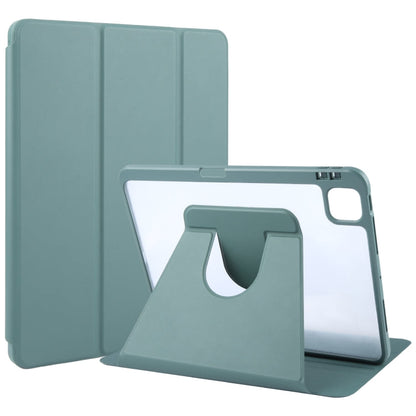 For iPad Pro 11 2025 / 2024 GEBEI Acrylic TPU 3-folding Rotating Smart Tablet Leather Case withh Pen Slot(Dark Green)