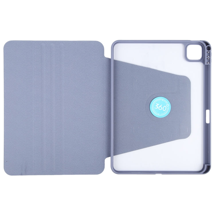 For iPad Pro 11 2025 / 2024 GEBEI Acrylic TPU 3-folding Rotating Smart Tablet Leather Case withh Pen Slot(Light Purple)
