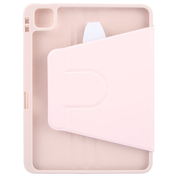For iPad Pro 11 2025 / 2024 GEBEI Acrylic TPU 3-folding Rotating Smart Tablet Leather Case withh Pen Slot(Pink)