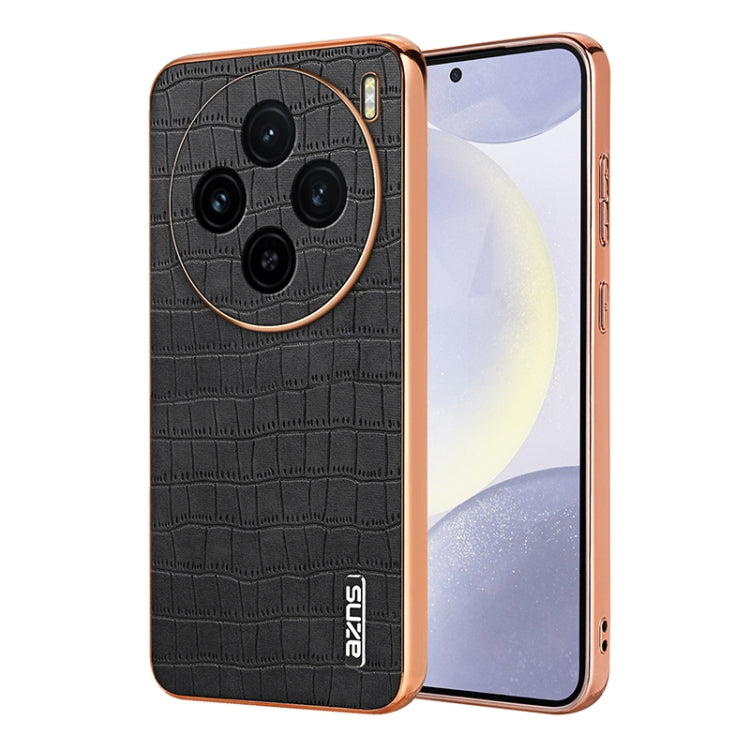 Pour coque de téléphone vivo X100 5G AZNS avec cadre galvanisé texturé crocodile et couverture intégrale (noir)