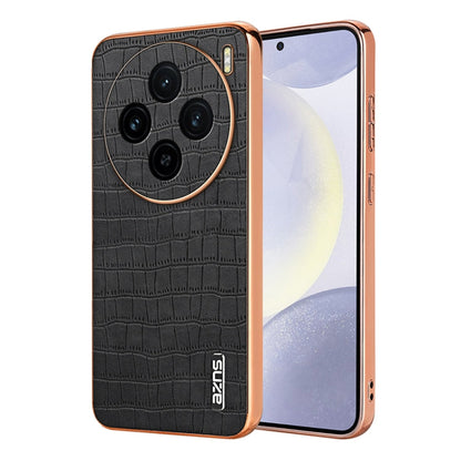 Pour coque de téléphone vivo X100 5G AZNS avec cadre galvanisé texturé crocodile et couverture intégrale (noir)
