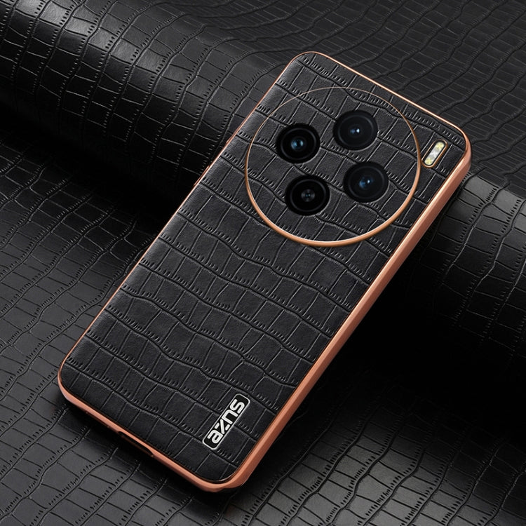 Pour coque de téléphone vivo X100 5G AZNS avec cadre galvanisé texturé crocodile et couverture intégrale (noir)