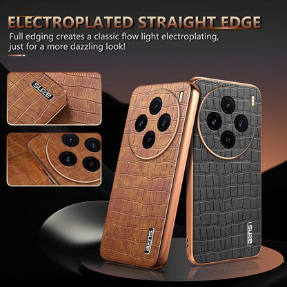 Pour coque de téléphone vivo X100 5G AZNS avec cadre galvanisé texturé crocodile et couverture intégrale (noir)