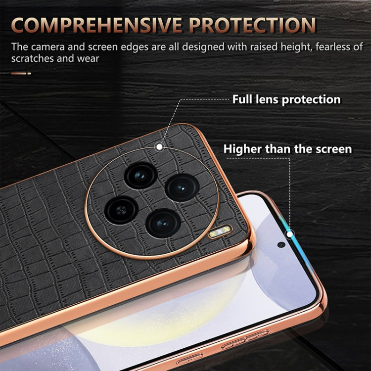 For vivo X100 5G AZNS Electroplated Frame Crocodile Texture Full Coverage Phone Case(Green)