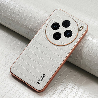 For vivo X100 5G AZNS Electroplated Frame Crocodile Texture Full Coverage Phone Case(White)