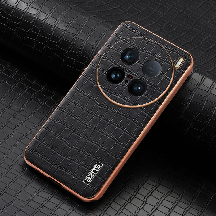 Pour la coque de téléphone vivo X100 Ultra AZNS avec cadre électroplaqué et texture crocodile, couverture complète (Noir)