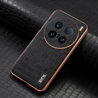 Pour la coque de téléphone vivo X100 Ultra AZNS avec cadre électroplaqué et texture crocodile, couverture complète (Noir)