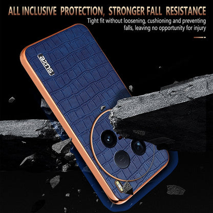 Pour la coque de téléphone vivo X100 Ultra AZNS avec cadre électroplaqué et texture crocodile, couverture complète (Noir)