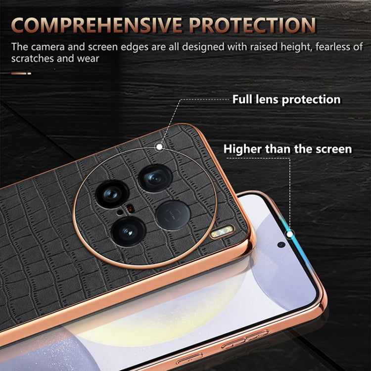 Pour la coque de téléphone vivo X100 Ultra AZNS avec cadre électroplaqué et texture crocodile, couverture complète (Noir)