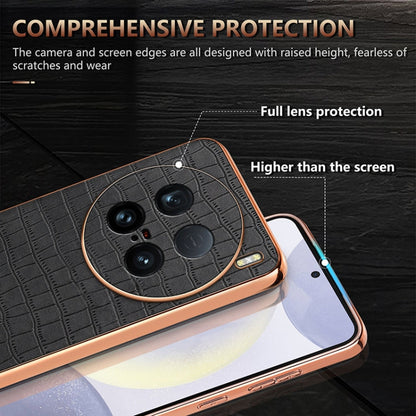 Pour la coque de téléphone vivo X100 Ultra AZNS avec cadre électroplaqué et texture crocodile, couverture complète (Noir)