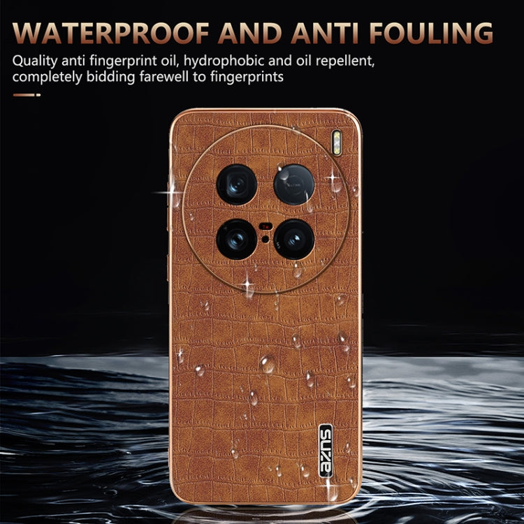 Pour la coque de téléphone vivo X100 Ultra AZNS avec cadre électroplaqué et texture crocodile, couverture complète (Noir)