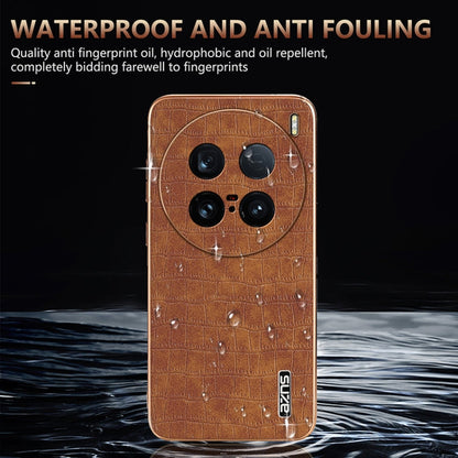 Pour la coque de téléphone vivo X100 Ultra AZNS avec cadre électroplaqué et texture crocodile, couverture complète (Noir)