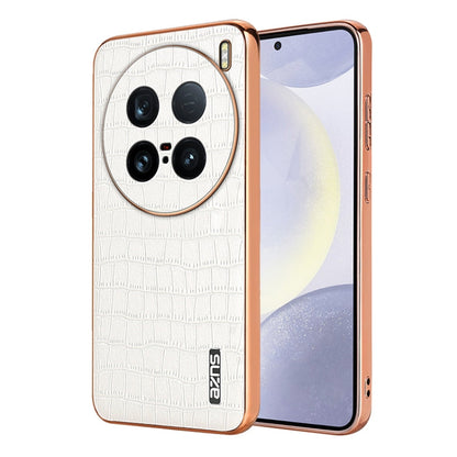 Pour vivo X100 Ultra AZNS Coque de téléphone à couverture complète avec cadre galvanisé et texture crocodile (blanc)
