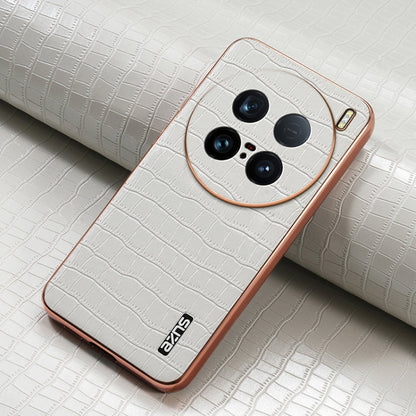 Pour vivo X100 Ultra AZNS Coque de téléphone à couverture complète avec cadre galvanisé et texture crocodile (blanc)