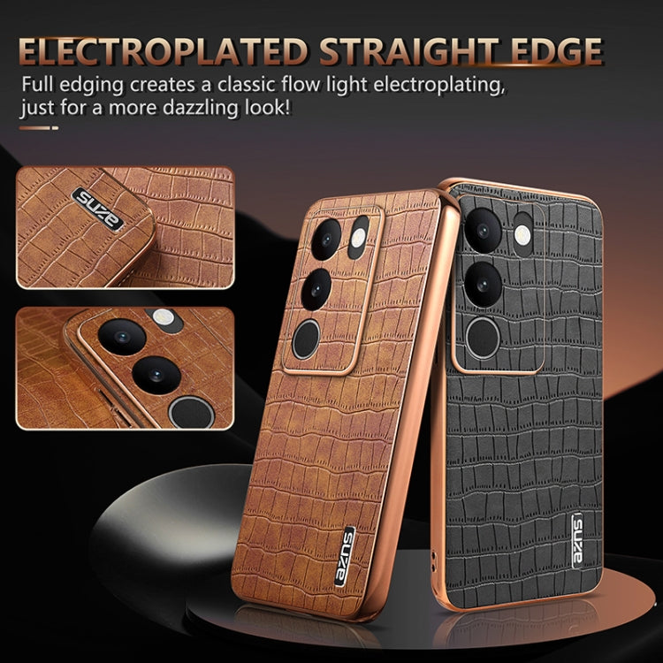 For vivo S17 / S17 Pro / S17t AZNS Electroplated Frame Crocodile Texture Full Coverage Phone Case(Brown)