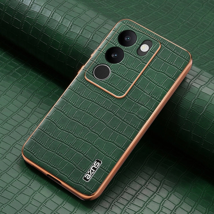 For vivo S17 / S17 Pro / S17t AZNS Electroplated Frame Crocodile Texture Full Coverage Phone Case(Green)