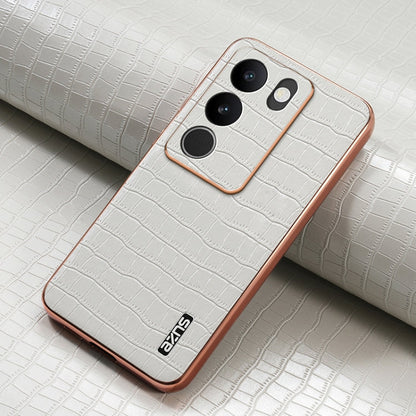 For vivo S17 / S17 Pro / S17t AZNS Electroplated Frame Crocodile Texture Full Coverage Phone Case(White)