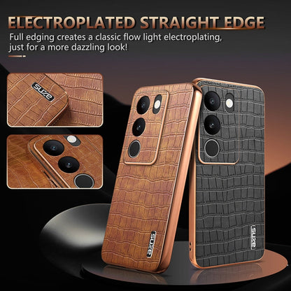For vivo S17 / S17 Pro / S17t AZNS Electroplated Frame Crocodile Texture Full Coverage Phone Case(White)