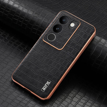 For vivo V29 / V29 Pro AZNS Electroplated Frame Crocodile Texture Full Coverage Phone Case(Black)